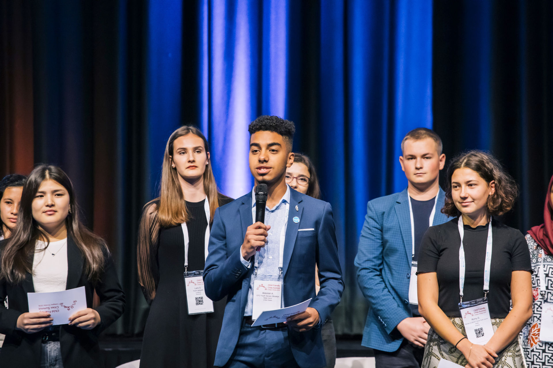 Germany, Cologne, 15.10.2019 - the youth opens the ceremony.

From 15-18 October 2019, UNICEF and the City of Cologne are hosting the first international Child Friendly Cities Summit in Cologne, Germany.Ê

At the launch of the event on 15th of October, participants stressed the need for stronger child participation to create cities and communities that are fit for children and young people.

More than 550 mayors, local leaders, technical experts, children and young people from over 60 countries worldwide are joining hands to discuss how to make their cities and communities a better place for children and young people. 

The aim of the summit is to send a signal to the world to create child-friendly cities and communities.




Marcel Wogram for UNICEF.